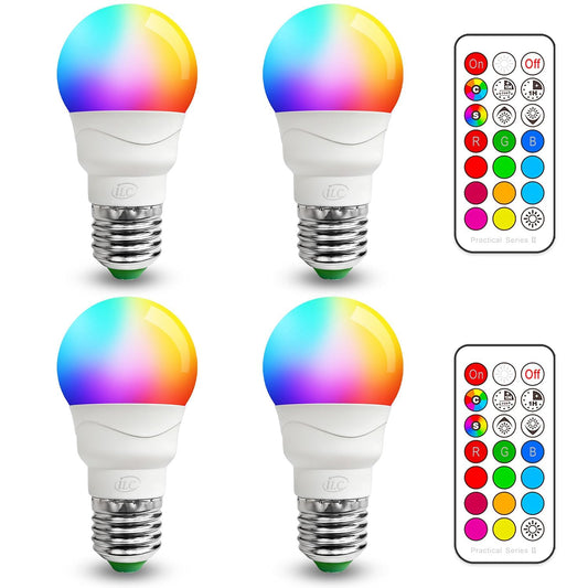 ILC RGB LED Light Bulb, Color Changing Light Bulb, 40W Equivalent, 450LM, 2700K Warm White 5W E26 Screw Base RGBW, A15 Colored Light Bulbs - 12 Color