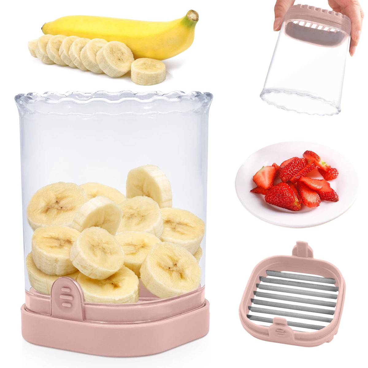Fruit Slicer Cup: Strawberry Slicer, Strawberries Cutter Cup, Speed Cutter for Banana Grape Egg Kitchen Portable Slicing Tool(Pink)
