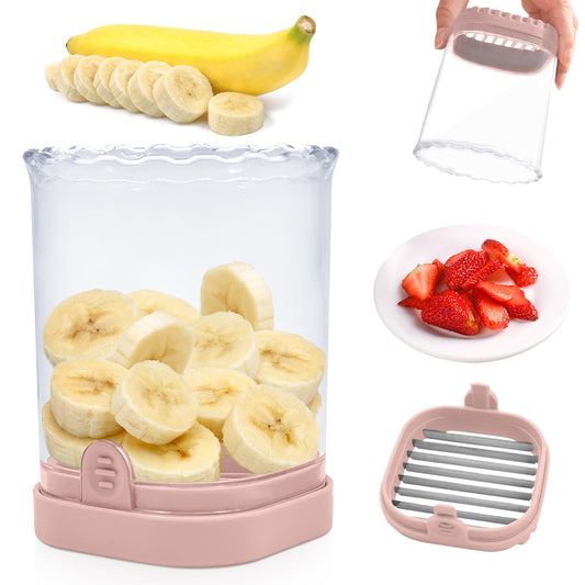 Fruit Slicer Cup: Strawberry Slicer, Strawberries Cutter Cup, Speed Cutter for Banana Grape Egg Kitchen Portable Slicing Tool(Pink)