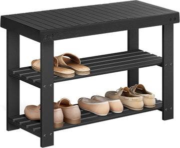 SONGMICS Shoe Rack Bench, 3-Tier Bamboo Shoe Storage Organizer, Entryway Bench, Holds Up to 286 lb, 11.3 x 27.6 x 17.8 Inches