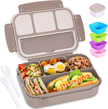 Bento Box Adult Lunch Box, Containers for Adults Men Women with 4 Compartments, Lunchable Food Container with Utensils, Sauce Jar, Muffin Liners