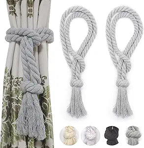 Natural Cotton Rope Tieback Decorative Holdbacks Farmhouse Rural Village Style Tassel Drapery Tieback, Grey 2 Pcs