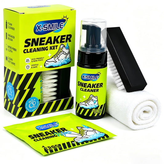 X-SMILE Sneaker Cleaning Kit, Foam Cleaner for White Shoes, PU & Synthetic, Canvas, Mesh & Rubber, Brush, Towel & Wipe 100ml