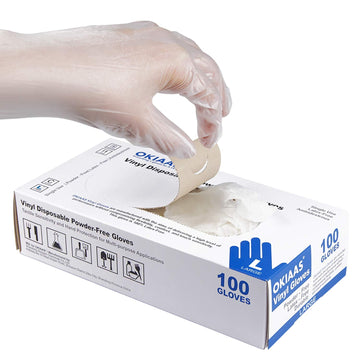 OKIAAS Disposable Gloves M, Food Safe| Latex-Free and Powder-Free Clear Vinyl Gloves for Cooking, Food Prep, Household Cleaning| Medium,100 Counts/Box