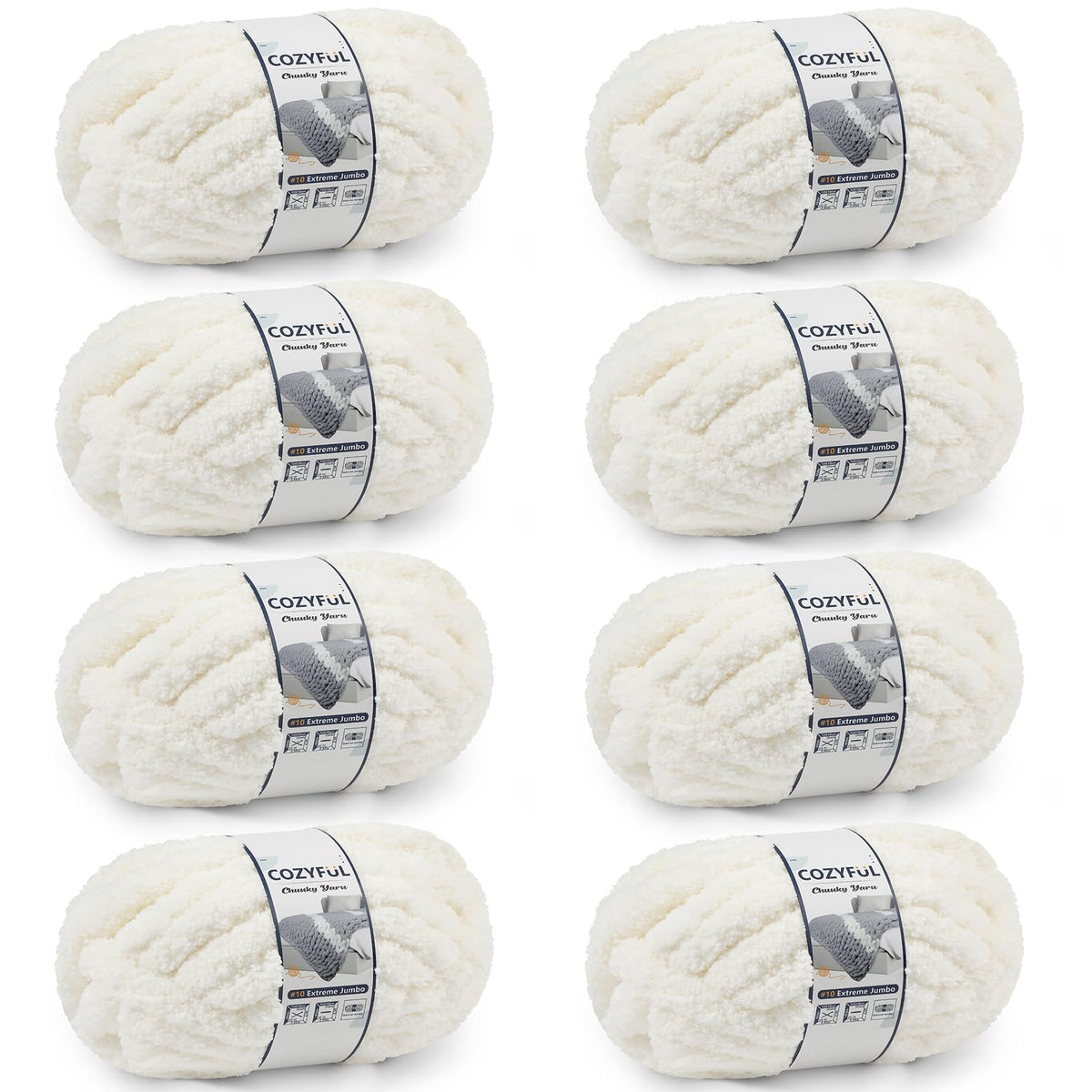 Cozyful Chunky Yarn for Hand Knitting - #10 Chunky Chenille Yarn, Jumbo Big Thick Chunky Yarns for Crocheting, Super Bulky Chunky Knit Blanket Yarns, 8 Skein (22 yds 8 oz Each Skein), Cream
