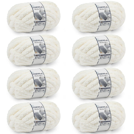 Cozyful Chunky Yarn for Hand Knitting - #10 Chunky Chenille Yarn, Jumbo Big Thick Chunky Yarns for Crocheting, Super Bulky Chunky Knit Blanket Yarns, 8 Skein (22 yds 8 oz Each Skein), Cream