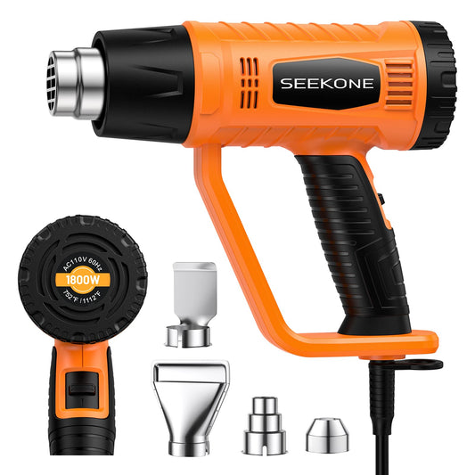 SEEKONE Heat Gun 1800W Heavy Duty Fast Heat Hot Air Gun Kit with 752℉&1112℉（400℃-600℃） Dual-Temperature Settings and 4 Nozzles with Overheat Protection for Crafts, Shrinking PVC, Stripping Paint