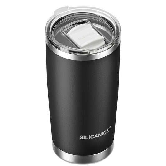 20oz Hygienic Stainless Steel Vacuum Insulated Tumbler w/ Easy-On/Easy-Off Lid - Removable slider, Double Wall 18/8 Travel Mug, BPA-Free, Fits Cup Holders, Premium Quality, Smart Value - Black