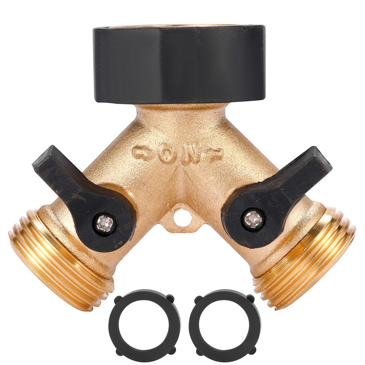 Garden Hose Splitter 2 Way Heavy Duty, Y Connector Brass Garden Hose Adapter, Hose Bib Splitter with 2 Extra Rubber Washers