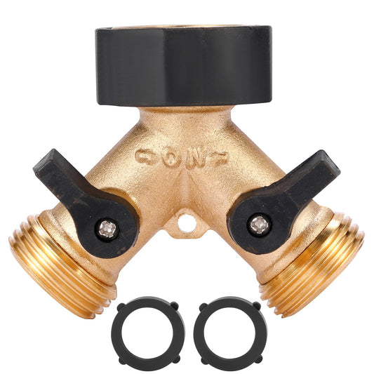 Garden Hose Splitter 2 Way Heavy Duty, Y Connector Brass Garden Hose Adapter, Hose Bib Splitter with 2 Extra Rubber Washers