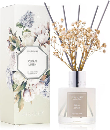 Airkeep Reed Diffuser Set,3.38 fl oz (100 ml) - Clean Linen Oil Diffusers with 8 Reed Sticks, Home Fragrance Reed Diffuser for Bathroom Shelf Decor