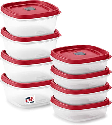 Rubbermaid 16-Piece BPA-Free Plastic Food Storage Set, Red Vented Lids - Microwave, Dishwasher Safe: Perfect for Meal Prep, Leftovers