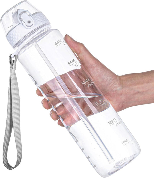 GOPPUS Water Bottle Clear Water Bottle with Straw 32oz Plastic Water Bottles BPA Free Tritan Wide Mouth Bottle Leakproof Motivational bottles water