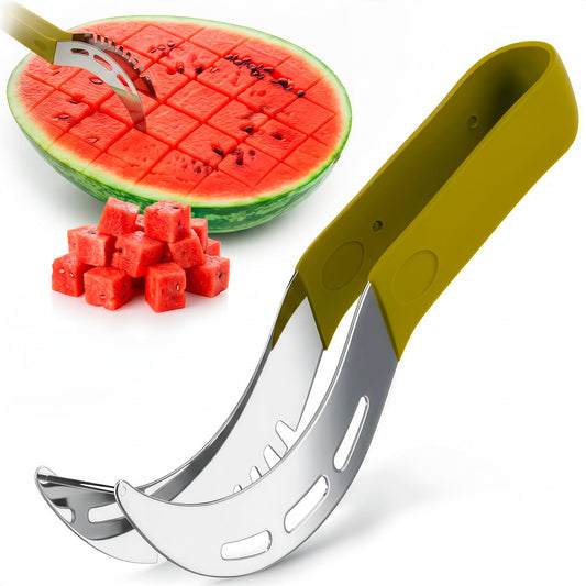 2-in-1 Watermelon Cutter Slicer Tool – Create Clean 1" Cubes & Slices with Watermelon Slicer for Cutting & Serving – Stainless Steel Fruit Cutter Kitchen Gadget for BBQ, Picnic, Camping & Snack Prep