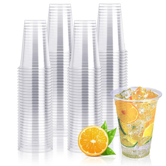 Lilymicky 200 Pack 10 oz Clear Plastic Cups, PET Disposable Drinking Cups Perfect for Birthday Parties, Ceremonies, Events