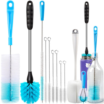 Holikme Bottle Brush Tube Cleaning Lab Set with Long Handle, Cup Cleaner for Washing Narrow Neck Beer Wine Decanter Pipes Lids Sinks Cap Covers, White
