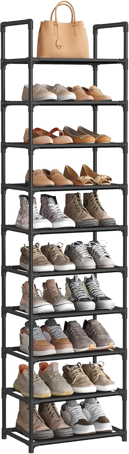 SONGMICS Shoe Rack, 10-Tier Shoe Shelf, Shoe Storage Organizer, 11 x 17.7 x 68 Inches, Metal Frame, Non-Woven Fabric Shelves, for Entryway, Bedroom