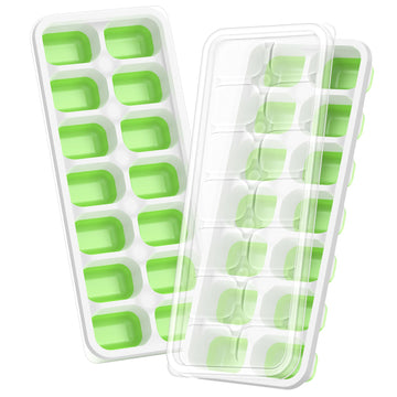 Ice Cube Tray with Lid, 2 Packs 28 Cubes Durable Stackable Ice Cube Trays for Freezer with Removable Lids