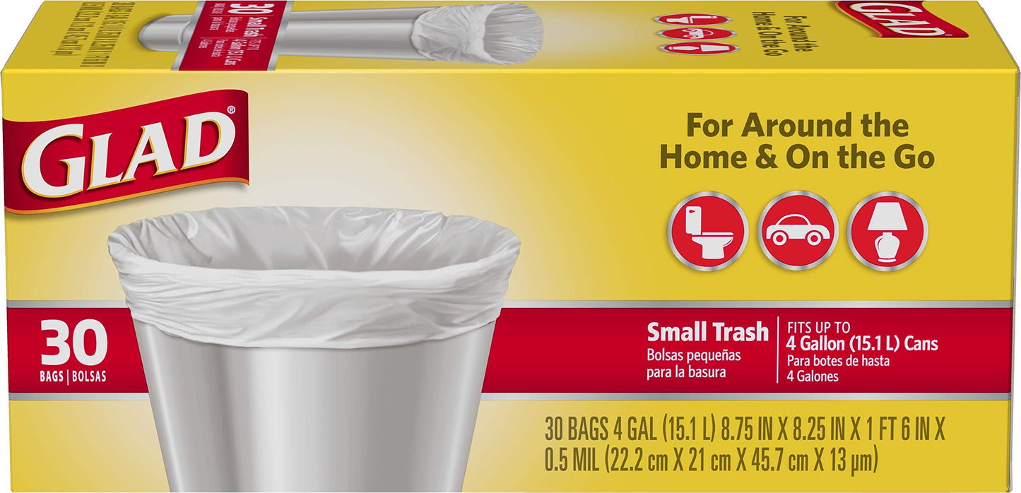 Glad Trash Bags, Small Garbage Bags - 4 Gallon White Trash Bag - 30 Count