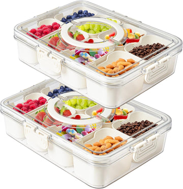 2Pack Divided Veggie Tray with Lid and Handle 8 Compartment Serving Tray
