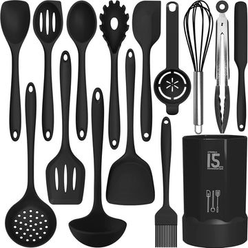 Aothod Silicone Cooking Utensils Set - 446°F Heat Resistant Kitchen Utensils, Turner Tongs, Spatula, Spoon, Brush, Whisk