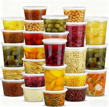 120 Sets (220-Piece) Deli Containers with Lids, 32/24/16/12/8 OZ X 20 Set Each,20 Spoons