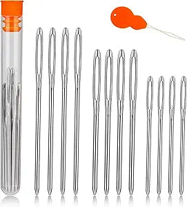 TLKKUE 12 Pcs/3 Sizes Large-Eye Blunt Needles, Steel Yarn Needle with Needle Threader, Tapestry Needle