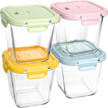 Glass Soup Containers with lids 4 Cup, 32 oz Glass Storage Containers, Tall Borosilicate Glass Food Storage Containers for Lunch, Ice Cream