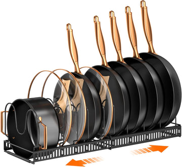 MUDEELA Pots and Pans Organizer Rack for under Cabinet, Expandable 11.81''-22.85'' Pot Lid Kitchen Cabinet Organizer Holder
