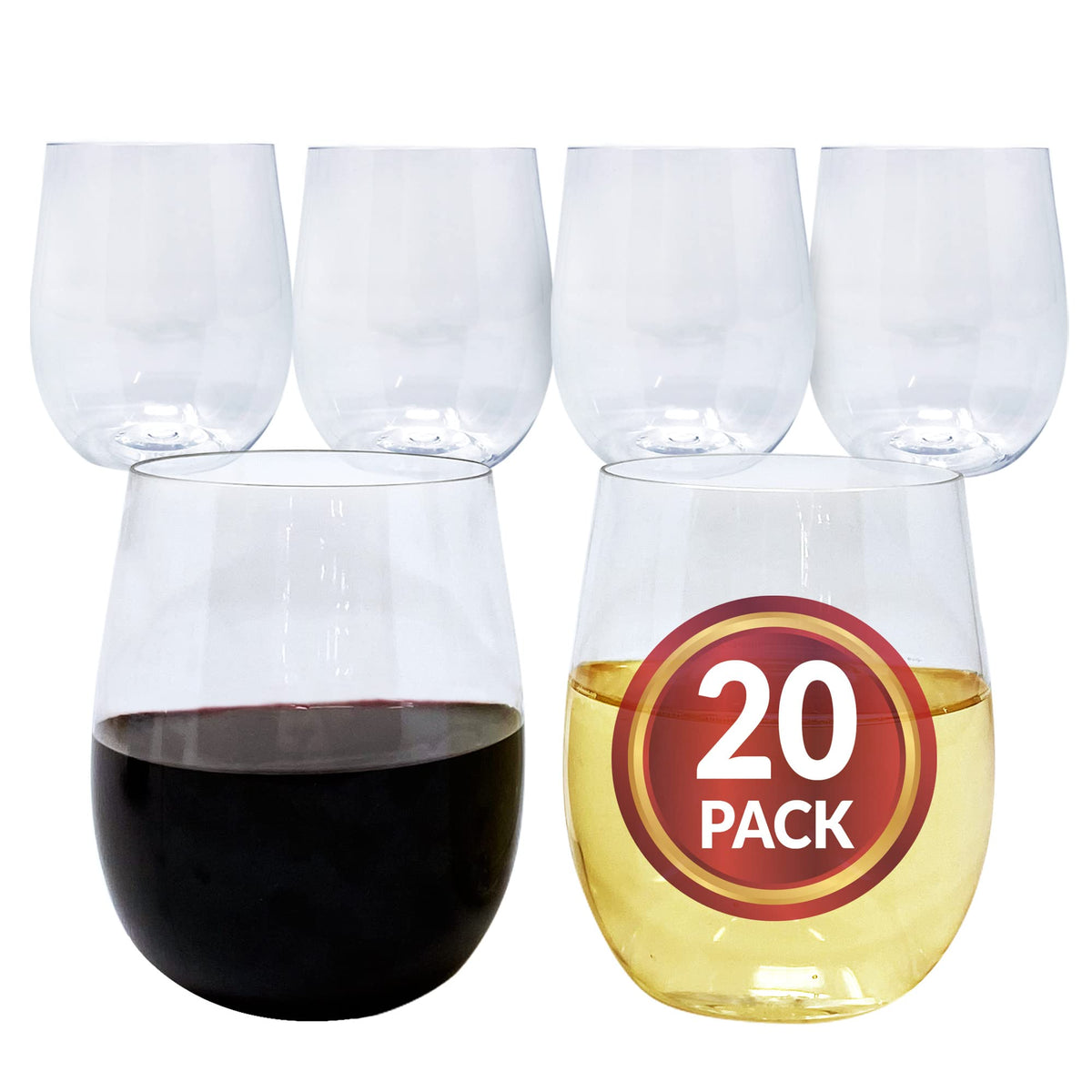 Reli. (20 Pack Disposable Wine Glasses 12 oz | Stemless Plastic Wine Glasses for Parties | BPA-Free, Shatterproof Plastic | Clear Drinking Party Cups for Cocktails, Whiskey, Wedding