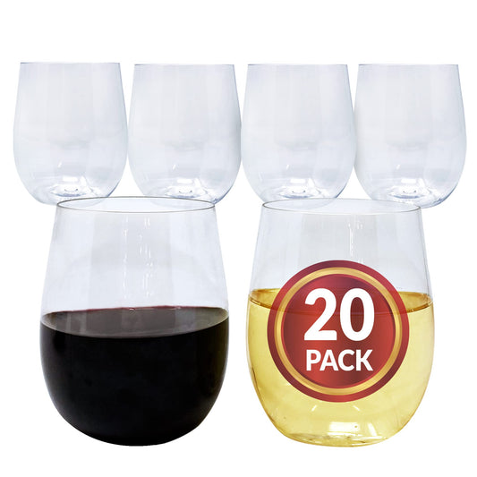 Reli. (20 Pack Disposable Wine Glasses 12 oz | Stemless Plastic Wine Glasses for Parties | BPA-Free, Shatterproof Plastic | Clear Drinking Party Cups for Cocktails, Whiskey, Wedding