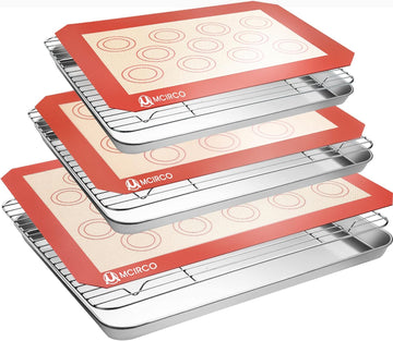 Stainless Steel Baking Sheet Tray Cooling Rack with Silicone Baking Mat Set, Cookie Pan with Cooling Rack, Set of 9 (3 Sheets + 3 Racks + 3 Mats)
