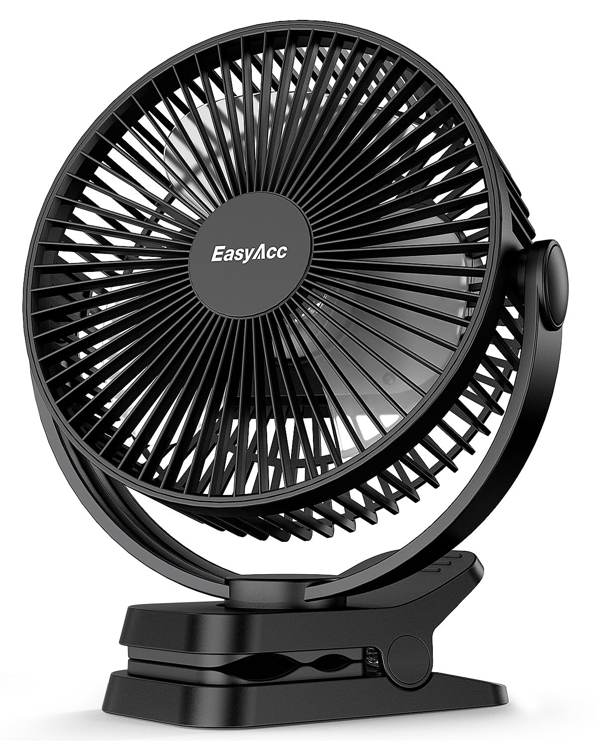 EasyAcc 10000mAh Portable Clip on Fan - 8 inch 37H Working Time Quiet Battery Rechargeable Desk Fan, Strong Airflow, Digital Display, 5 Speeds, Sturdy Clamp Fan for Golf Cart Office Bed Travel Camping