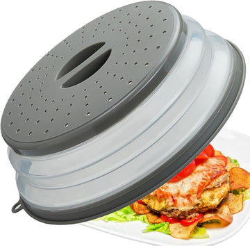 Microwave Splatter Cover Vented for Food, Splatter Guard & Colander Kitchen Gadget for Fruit Vegetables Microwave Plate Cover with Hook Hole