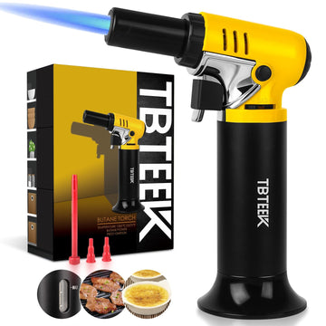 TBTeek Butane Torch with Fuel Gauge T907, One-hand Operation Kitchen Torch Lighter with Adjustable Flame for BBQ, Baking, Brulee Creme