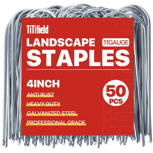 U Shape Garden Stakes 50 Packs 4 Inch 11 Gauge Irrigation Tubing Stakes, Heavy Duty Galvanized Landscape Staples for Tube, Lawns, Landscape Fabrics,Irrigation Hose and Weed Barriers