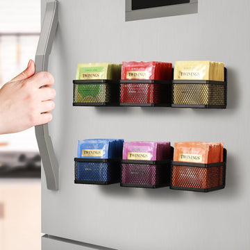 Magnetic Tea Bag Organizer - 6-Piece Metal Tea Organizer for Refrigerator, Kitchen Shelf and Counter