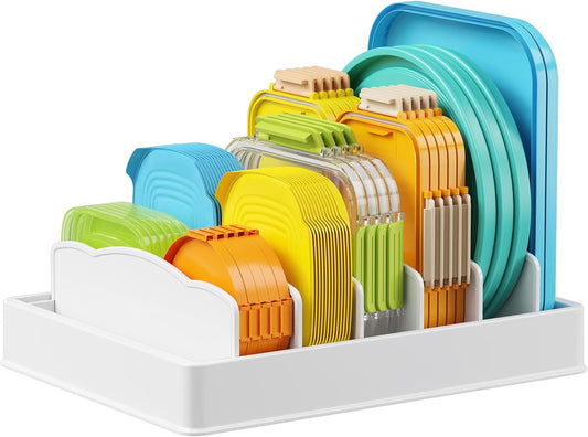 Lifewit Kitchen Cabinet Organizer for Food Contanier Lid, Large Lid Holder with 6 Adjustable Dividers & 7 Sections for Pantry Organizers and Storage