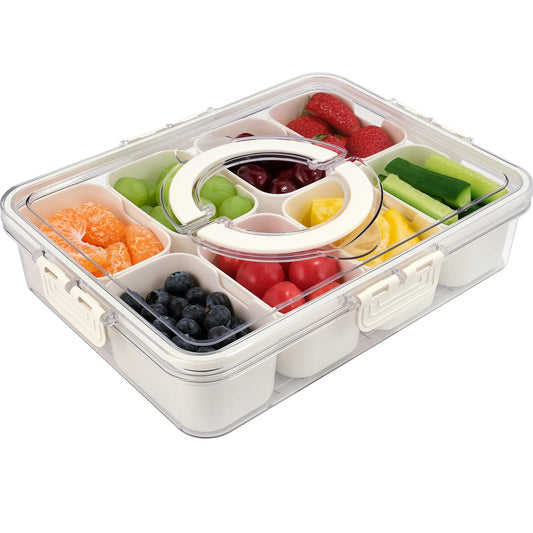 TAROSE Snackle Box Container, 8 Compartments Divided Serving Tray with Lid and Handle, Portable Snack Box Containers for Veggie Tray Charcuterie Boxes Fruit Storage Candy Organizer (8 Compartments)