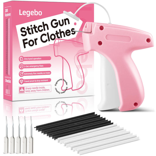 Stitch Gun for Clothes, Handheld Stitch Gun Quick Clothing Fixer, Portable Tagging Gun for Home & Retail Use, Includes 6 Needles,1000 Black & 1000 White Fasteners (Pink,1pcs+2000tag)