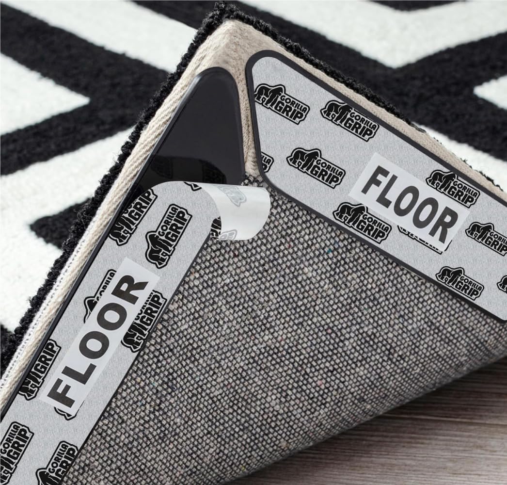 GORILLA GRIP Rug Gripper Pads Keep Area Rugs Corners from Curling, Reusable Double-Sided Stickers Holds Down Carpet in Place, Grips on Tile and Hardwood Floors Helps Prevent Sliding, Home Décor, 8 Pcs