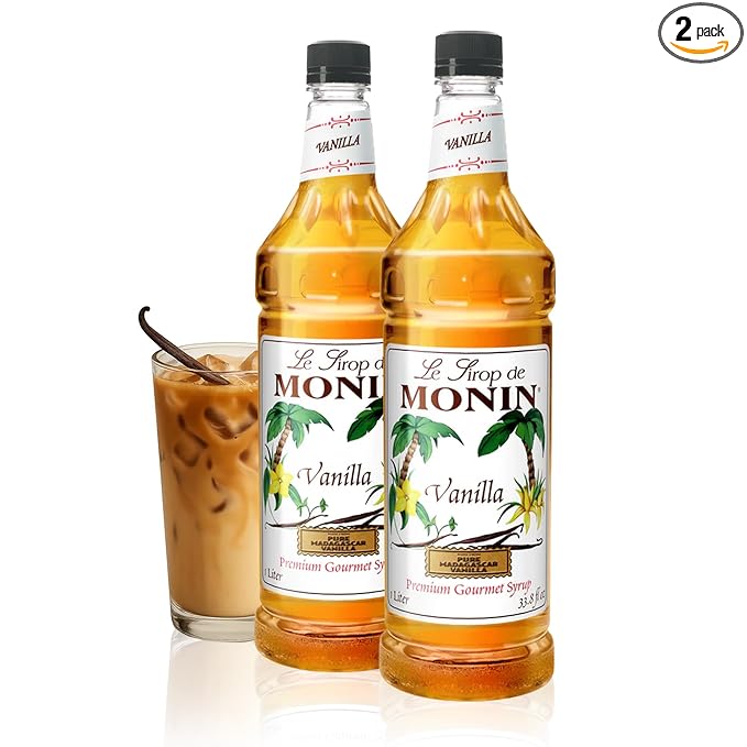 Monin - Vanilla Syrup | Pure & Rare Madagascar Vanilla, Premium Syrup for Coffee, Lattes & More | Clean Label, No Artificial Flavors, No Artificial Preservatives (BPA Free Bottle, 33.8 fl oz, 2-pack)