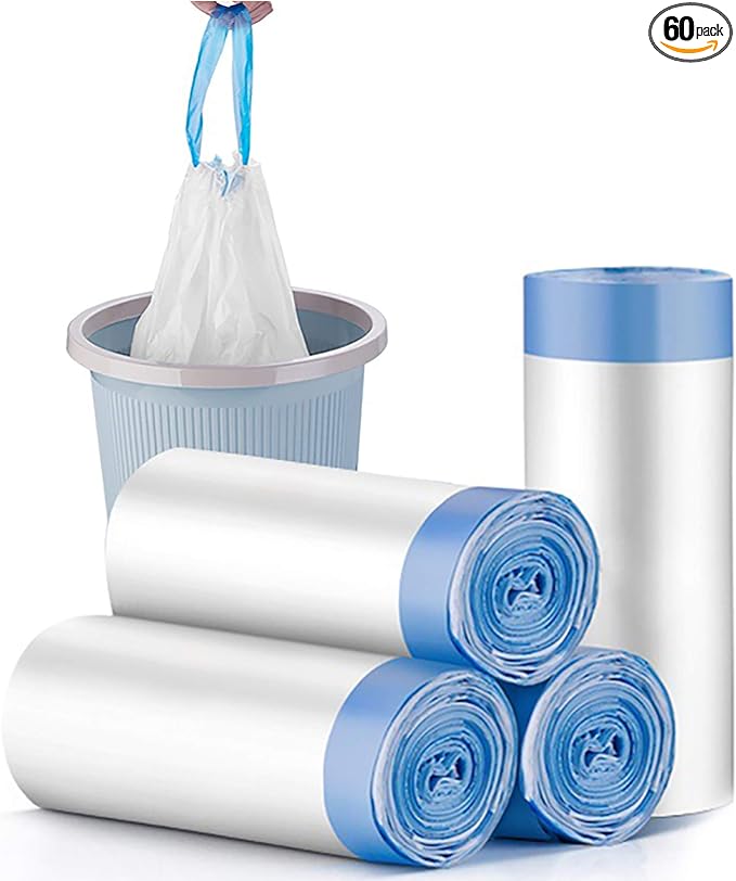 Charmount 4 Gallon Trash Bags - Drawstring small trash Bags for Bathroom, Kitchen, Bedroom, Office, 60 Count (Upgraded - Easy to Separate)…