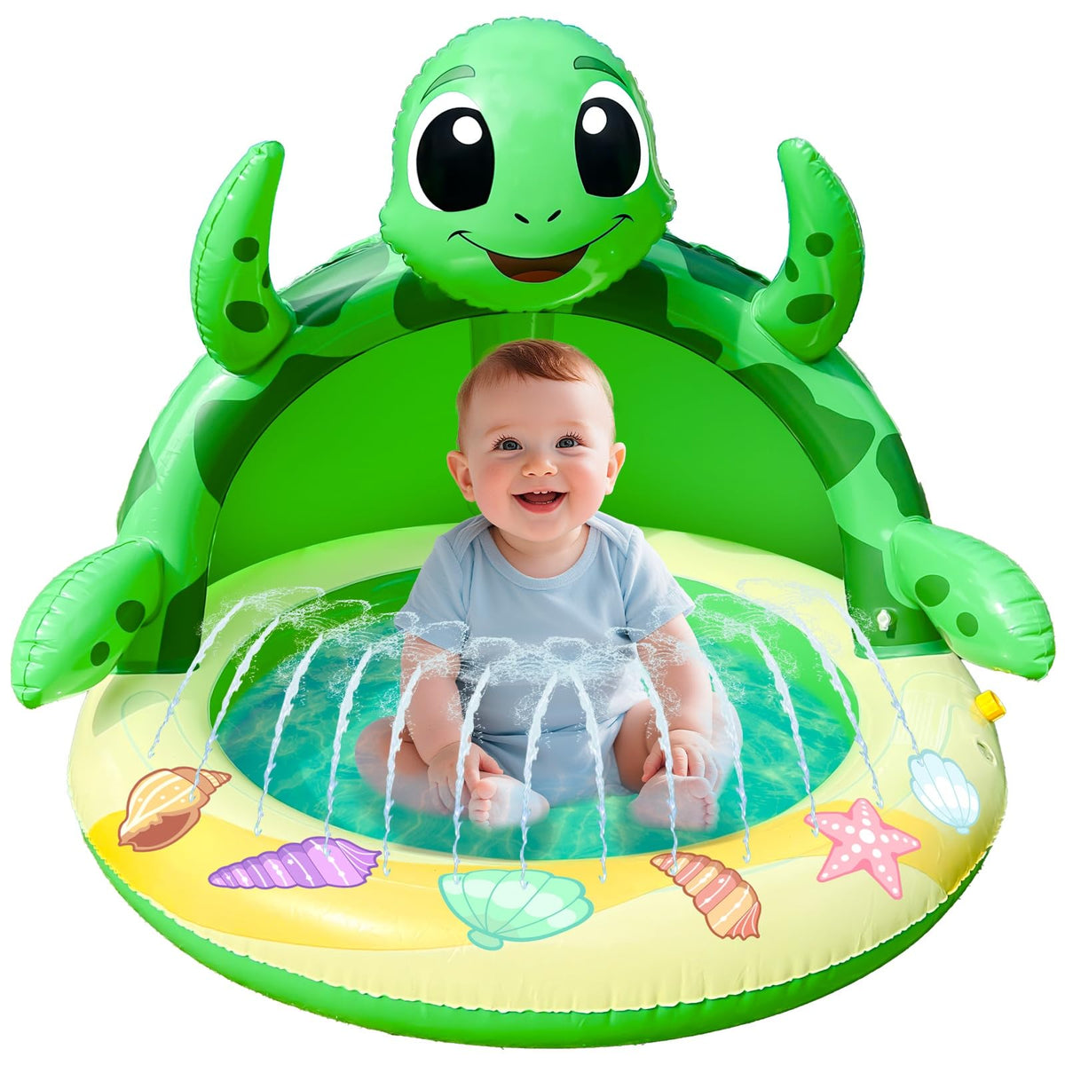 Baby Pool Toddler Sprinkler Water Play Mat, Turtle Baby Pool Float Sprinkler for Kids- Inflatable Kiddie Pool with Canopy Outdoor Water Toys for Summer Play Center Backyard Water Activity Games