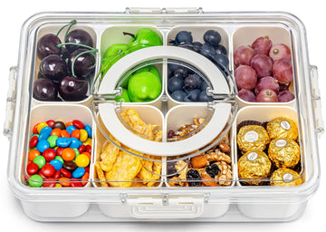 Pure Future Air-Tight Snackle Box Container –Divided Serving Tray with Lid & Handle–Clear Snack box for Fruits, Candy & Nuts–Portable