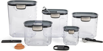 ProKeeper+ Airtight Food Storage Container Set – Clear Plastic Flour and Sugar Canister Set with Magnetic Accessories for Kitchen Organization (Grey