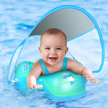 Baby Pool Float with Canopy Upf50+ Sun Protection, no flip Over Inflatable Baby Float for Baby 3-36 Months, Skin Protect Toddler floaties
