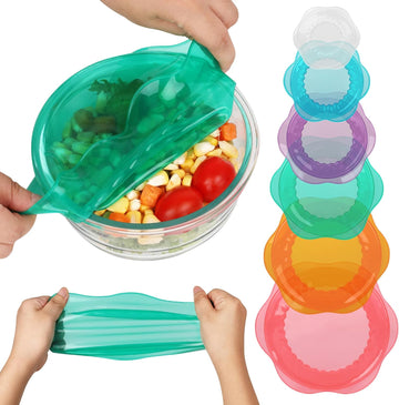 Silicone Stretch Lids for Food Storage in Fridge, Reusable Elastic Bowl Covers for Cup, Cans, Jars, Round & Rectangle Container