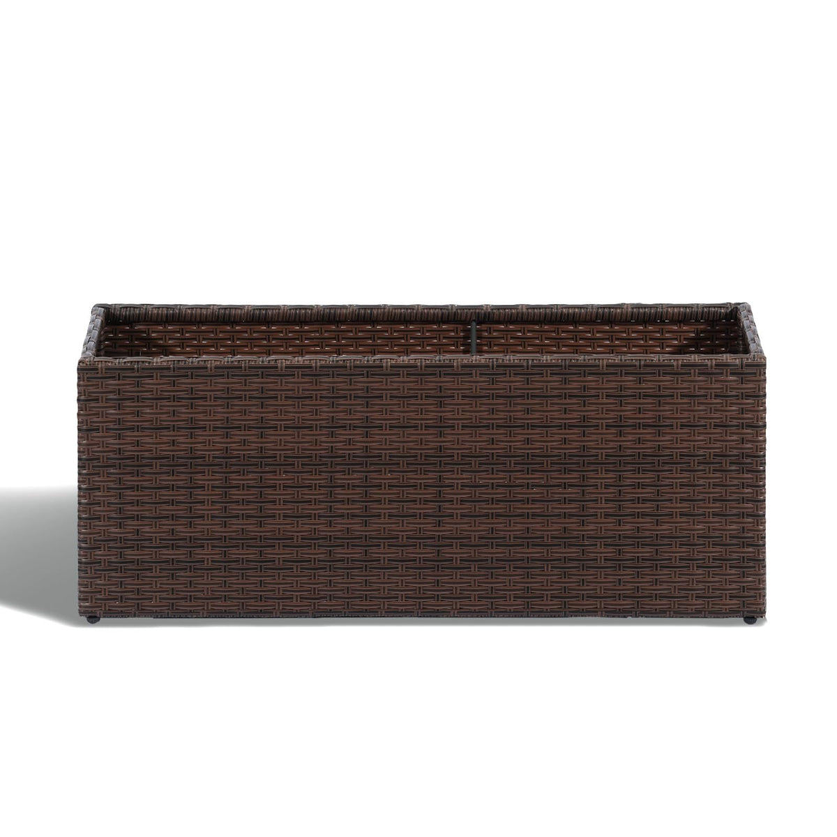 SUNNYPARK Brown Rectangular Planter Box All-Weather PE Rattan Large Modern Planters with Removable Liner Indoor Outdoor Decorative Flower Pot for Patio, Balcony, Garden
