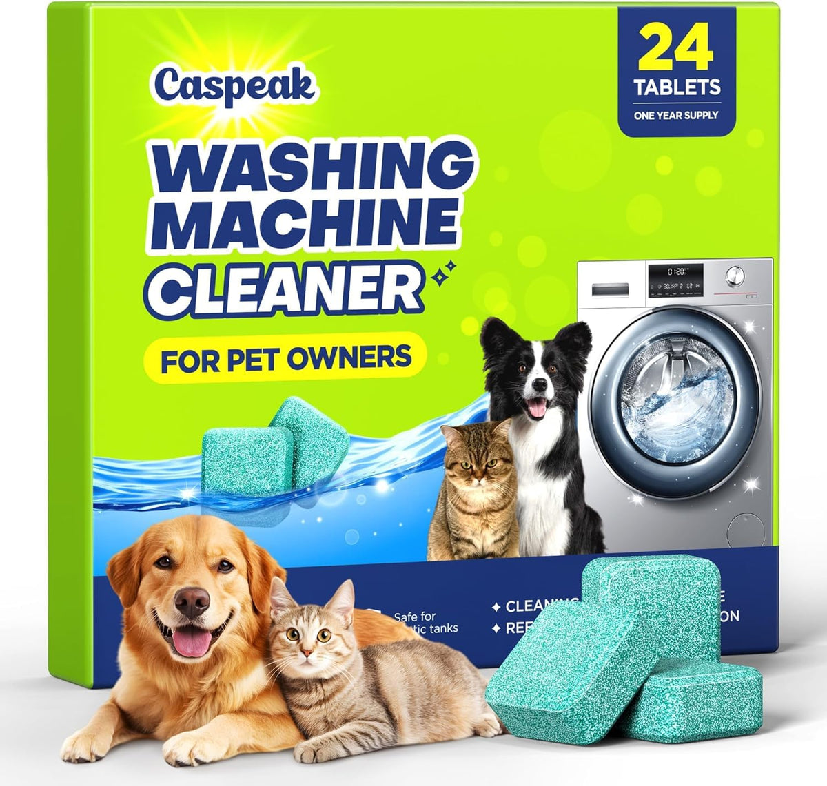 2X Power Deep Cleaning Washing Machine Cleaner Tablets, No More Odor & Pet Fur Enzyme Washing Machine Cleaning Tablets, Washer Cleaner For HE Top Front Load, Septic Safe, 24 Counts/1 Year Supply